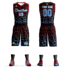Black Red-Powder Blue Spotted Graffiti Basketball Jersey