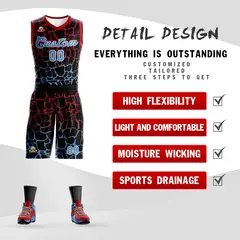 Black Red-Powder Blue Spotted Graffiti Basketball Jersey 2