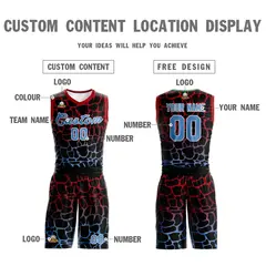 Black Red-Powder Blue Spotted Graffiti Basketball Jersey 3