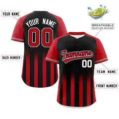 Black Red Raglan Gradient Thick Stripe Baseball Jersey 2