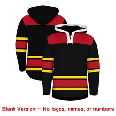 Black Red Raglan Lace-Up Neck Hockey Hoodie Jersey 7