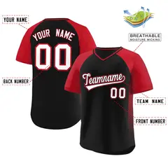 Black Red Raglan Side Spot Pullover Baseball Jersey 2