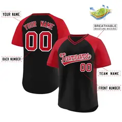 Black Red Raglan Side Spot Pullover Baseball Jersey 2