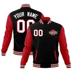 Black Red Raglan Sleeve Classic Cotton Letterman Jacket 1