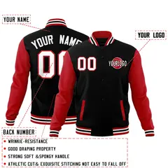 Black Red Raglan Sleeve Classic Cotton Letterman Jacket 2