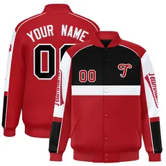 Black Red Raglan Sleeve Varsity Letterman Jacket 1
