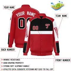 Black Red Raglan Sleeve Varsity Letterman Jacket 2