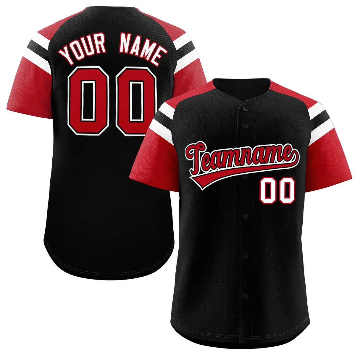 Black Red Raglan Sleeves Authentic Baseball Jersey