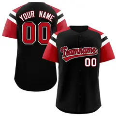 Black Red Raglan Sleeves Authentic Baseball Jersey
