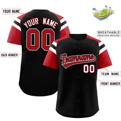 Black Red Raglan Sleeves Authentic Baseball Jersey 2