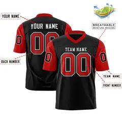 Black Red Raglan Sleeves Authentic Football Jersey 2