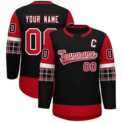 Black Red Raglan Sleeves Round-Neck Hockey Jersey