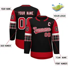 Black Red Raglan Sleeves Round-Neck Hockey Jersey 2