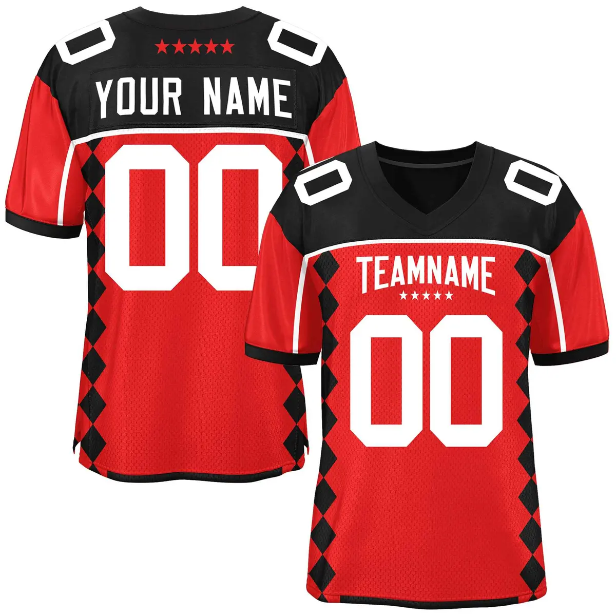 Black Red Raglan Sleeves Side Blocks Football Jersey