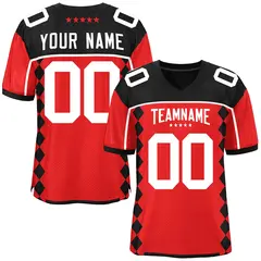 Black Red Raglan Sleeves Side Blocks Football Jersey