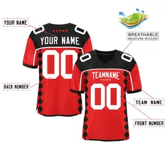 Black Red Raglan Sleeves Side Blocks Football Jersey 2