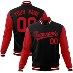 Black Red Raglan Sleeves Varsity Full-Snap Letterman Jacket