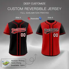 Black Red Reversible Raglan Sleeves Baseball Jersey 2