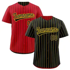 Black Red Reversible Stripe Baseball Jersey