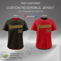 Black Red Reversible Stripe Baseball Jersey 2