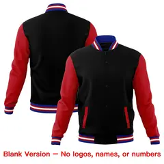 Black Red Royal Blue Raglan Full-Snap Letterman Cotton Jacket 6