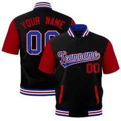 Black Red Royal Blue White Full-Snap Short Sleeve Varsity Jacket 1