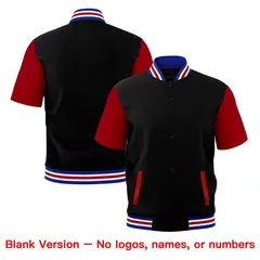 Black Red Royal Blue White Full-Snap Short Sleeve Varsity Jacket 7