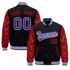 Black Red Royal Blue White Varsity Full-Snap Letterman Jacket 1