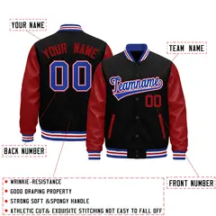 Black Red Royal Blue White Varsity Full-Snap Letterman Jacket 2