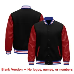 Black Red Royal Blue White Varsity Full-Snap Letterman Jacket 5