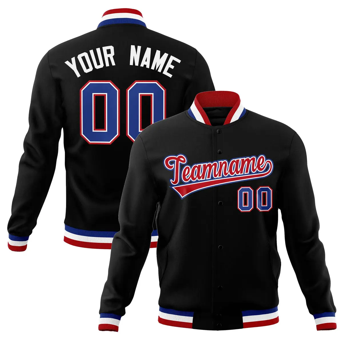 Black Red-Royal Classic Varsity Full-Snap Letterman Jacket