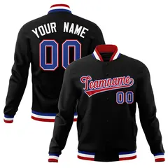 Black Red-Royal Classic Varsity Full-Snap Letterman Jacket