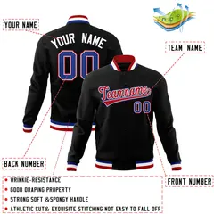 Black Red-Royal Classic Varsity Full-Snap Letterman Jacket 4