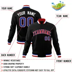 Black Red-Royal Classic Varsity Full-Snap Letterman Jacket 4