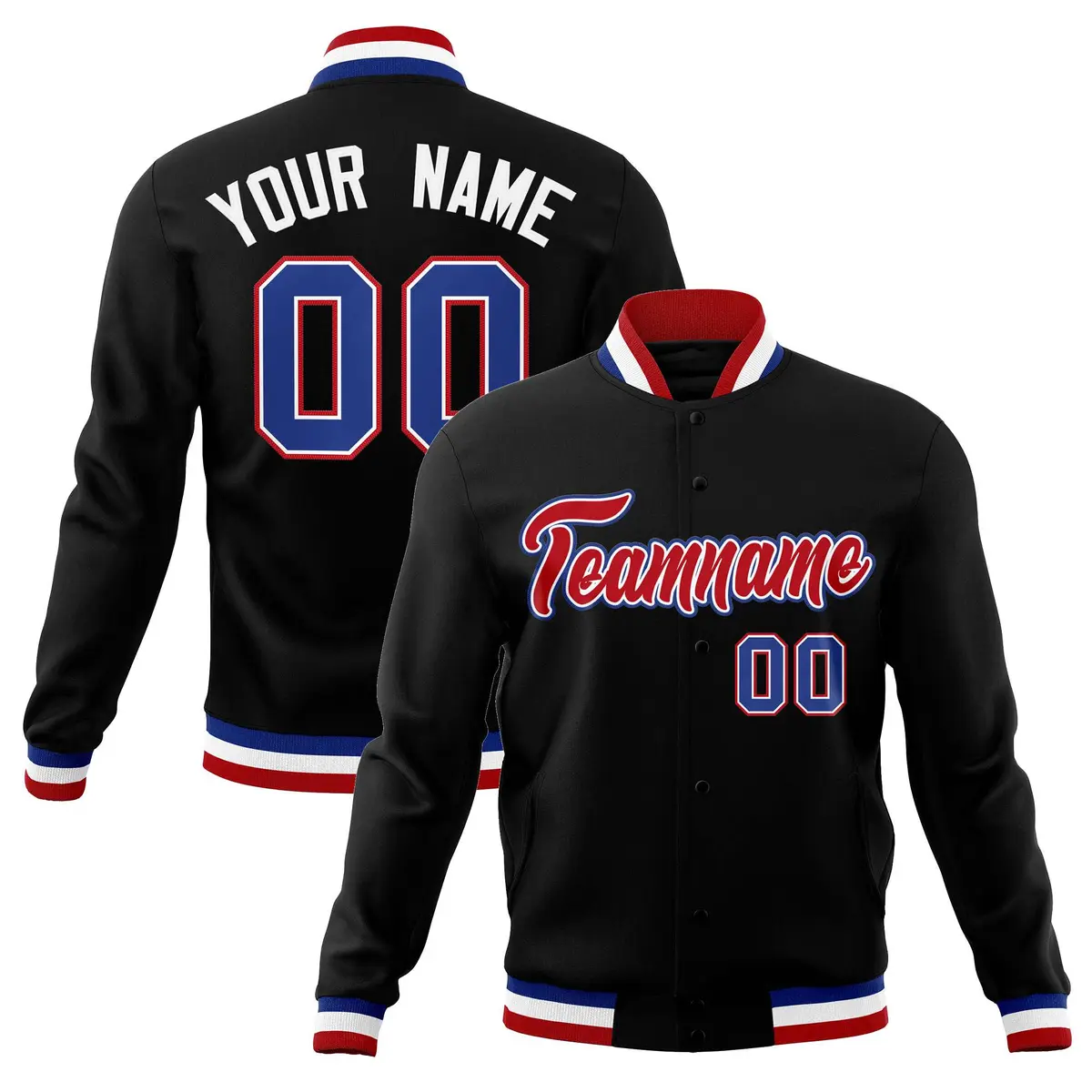 Black Red-Royal Classic Varsity Full-Snap Letterman Jacket