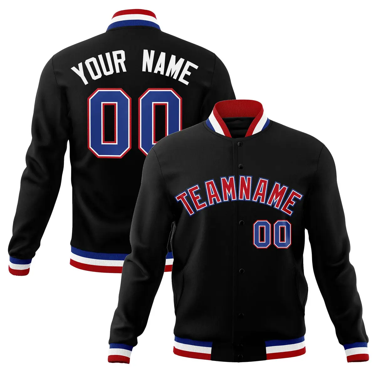 Black Red-Royal Classic Varsity Full-Snap Letterman Jacket