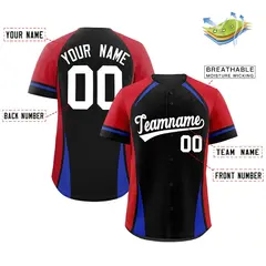 Black Red-Royal Color Block Authentic Baseball Jersey 2