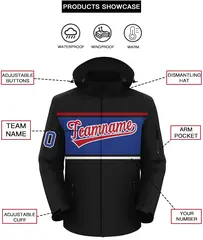 Black Red-Royal Color Block Hooded Waterproof Outdoor Jacket 2