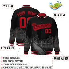 Black Red San Francisco Skyline Varsity Full-Snap Track Jacket 2