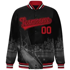Black Red San Francisco Skyline Varsity Full-Snap Track Jacket 3