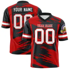 Black Red Scratch Pattern Authentic Football Jersey