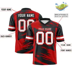 Black Red Scratch Pattern Authentic Football Jersey 2