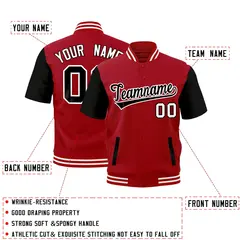 Black Red Short Sleeve Full-Snap Varsity Jacket 2