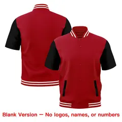 Black Red Short Sleeve Full-Snap Varsity Jacket 7