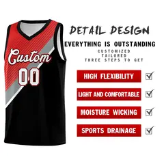 Black Red Silver Gray Diagonal Stripes Color Block Basketball Jersey 2