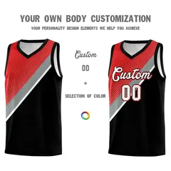 Black Red Silver Gray Diagonal Stripes Color Block Basketball Jersey 3