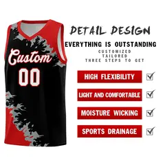 Black Red-Silver Gray Sparkle Pattern Basketball Kits 2