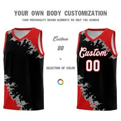 Black Red-Silver Gray Sparkle Pattern Basketball Kits 3