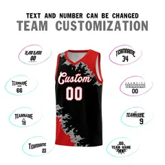 Black Red-Silver Gray Sparkle Pattern Basketball Kits 4