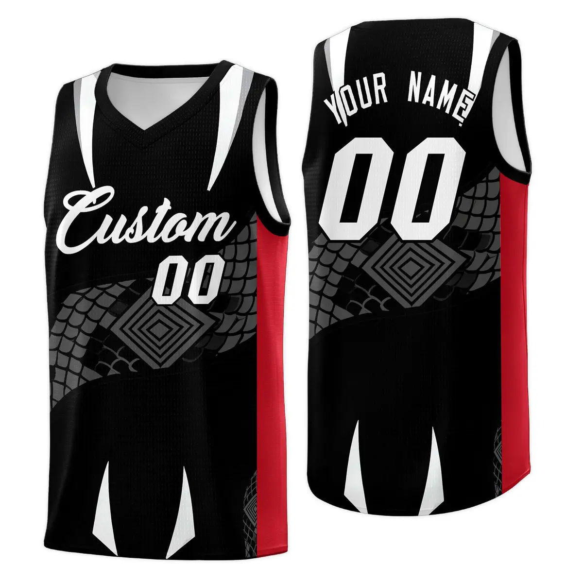 Black Red Snake Scale Venomous Fang Graffiti Basketball Jersey